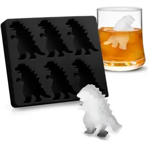 Dinosaur Ice Cube Molds, Ice Cube Molds, Freezer Safe Ice Cube Maker for Summer Drinks, 6 Cavity Dinosaur Shaped Ice Cube Tray with Lid, Parties and Cocktails (Black)