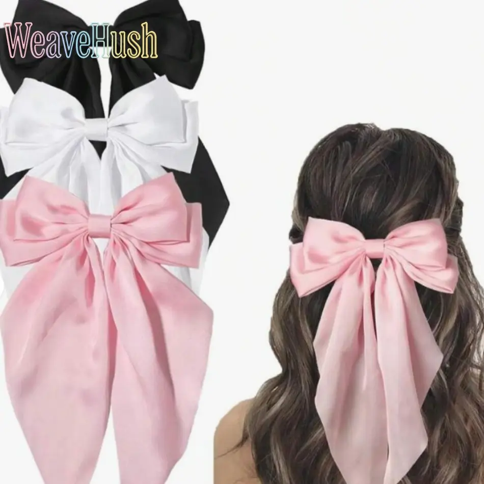 Elegant Bow Shape Hair Clip for Female, Large Plain Recycled Satin Fabric for Everyday and Party Hairstyles