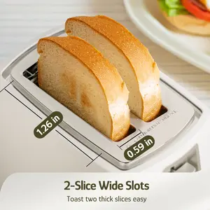 Hazel Quinn 2-Slice Compact Toaster - Wide Slots for Thick Bread & Bagels, 6 Browning Levels, Even Heating, Removable Crumb Tray, Quick Toast, Ideal for Breakfast & Small Kitchen - White