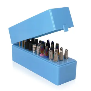 Nail Drill Bit Holder Stand Display Organizer- Dust Proof Storage Container Box Case Tools for Home Use or Nail Salon - (30 Holes, Blue) (Drill Bits Not Included)