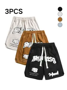 Men's Summer Shorts, 3pcs Suede Embroidered Casual Vintage Streetwear, Fitted Short Pants for Daily Wear, Trendy Men's Fashion