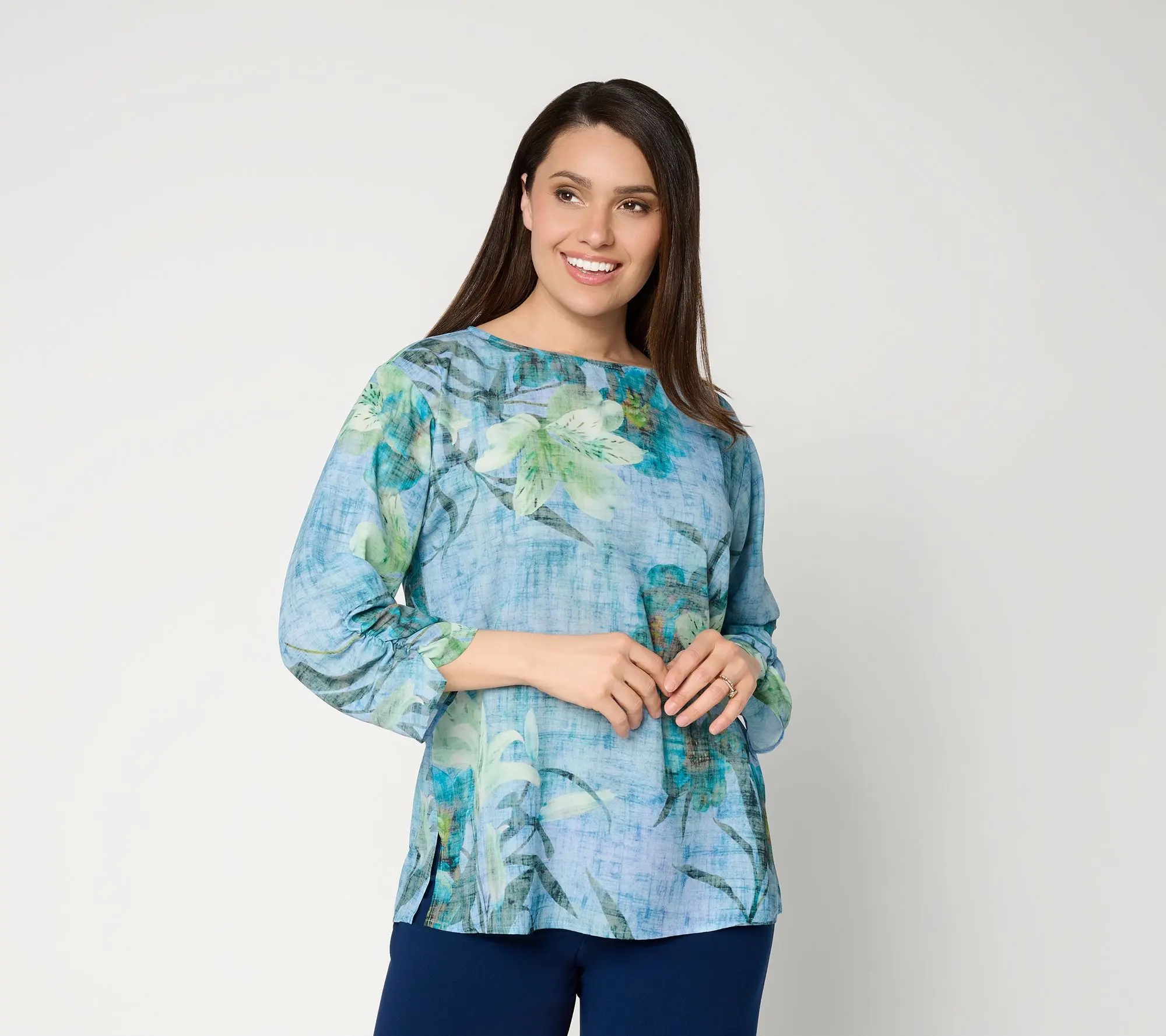 Dennis Basso Regular Printed Scarf Top with Dolman Sleeve