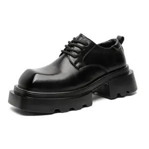 High street leather shoes, niche derby shoes, new square toe thick soled sponge cake casual height increasing shoes