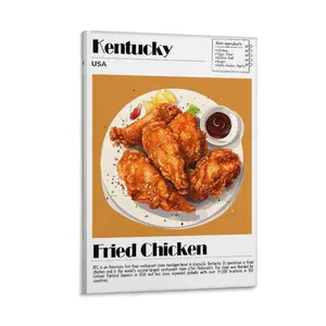 Fried Chicken Poster, USA Food Print, Modern Kitchen Wall Art, Kentucky Recipe, Chef Decor, Food Poster for Kitchen Walls Poster Canvas Wall Art For Bedroom Decor Bar Office Room Decor Gift