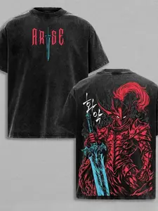 Vintage washed cotton shirt, Shadow Knight Commander anime pattern, absolute loyalty and Blade of Silence theme, anime fan gifts, otaku daily clothing, men's T-shirts, casual streetwear, gothic clothing, summer Y2K clothing