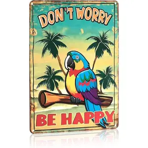 Tiki Bar Decoration Logo - Don't Worry, Tiki Bar, Terrace, Porch, Courtyard or Room Decoration with Retro Beach, Music and Tropical Logos (8x12 Inches)