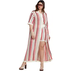 ELOQUII Women's Plus Size Striped Crochet Duster