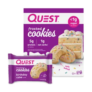 Quest Frosted Protein Cookies, Low Carb, Gluten-Free, Birthday Cake, 8 Ct - Delicious Snack with 5g of Protein and 1g of Net Carbs - Chocolate