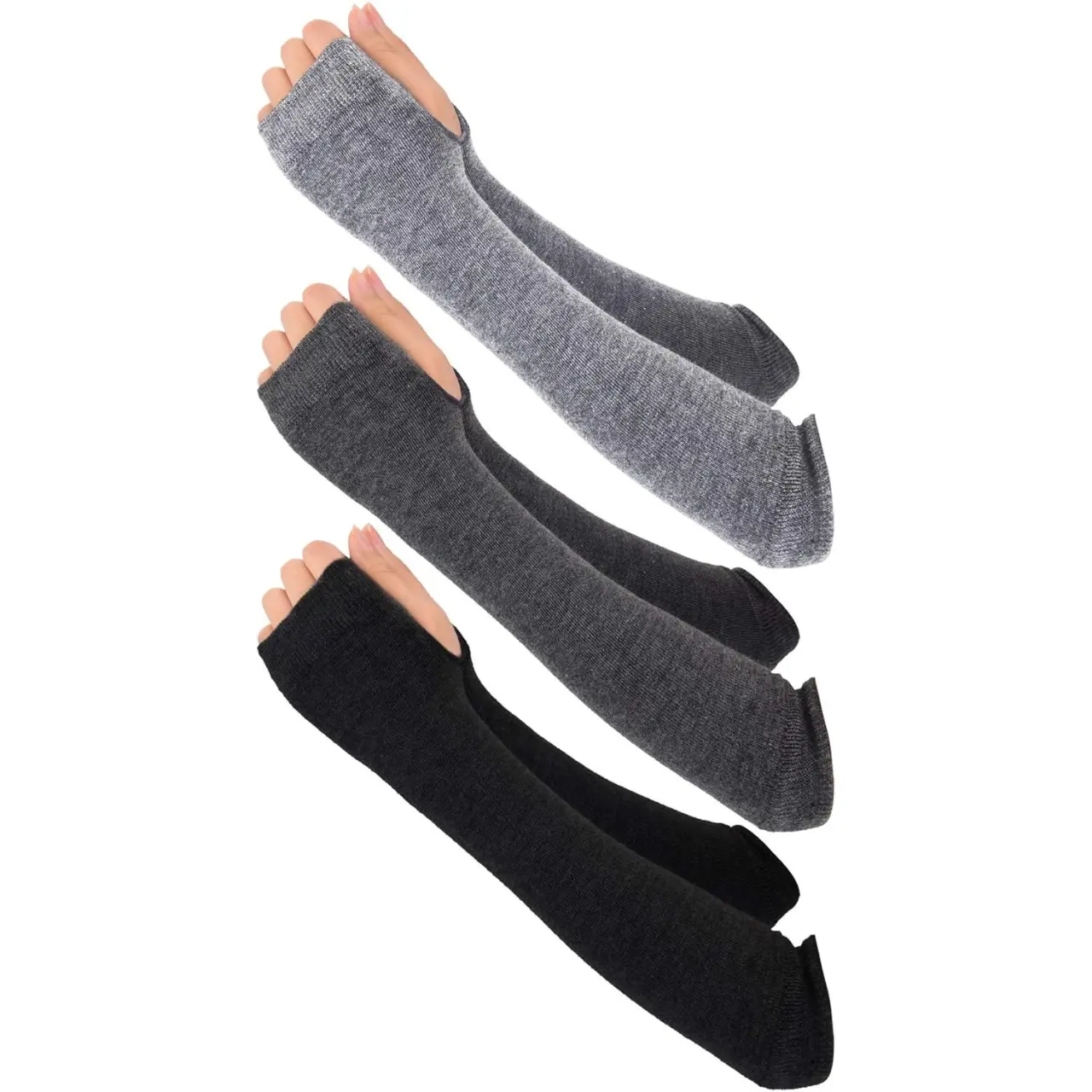 3 Pairs Long Fingerless Gloves for Women Arm Warmers Unisex Arm Sleeves Knit Thumb Elbow Hole Stretchy Gloves