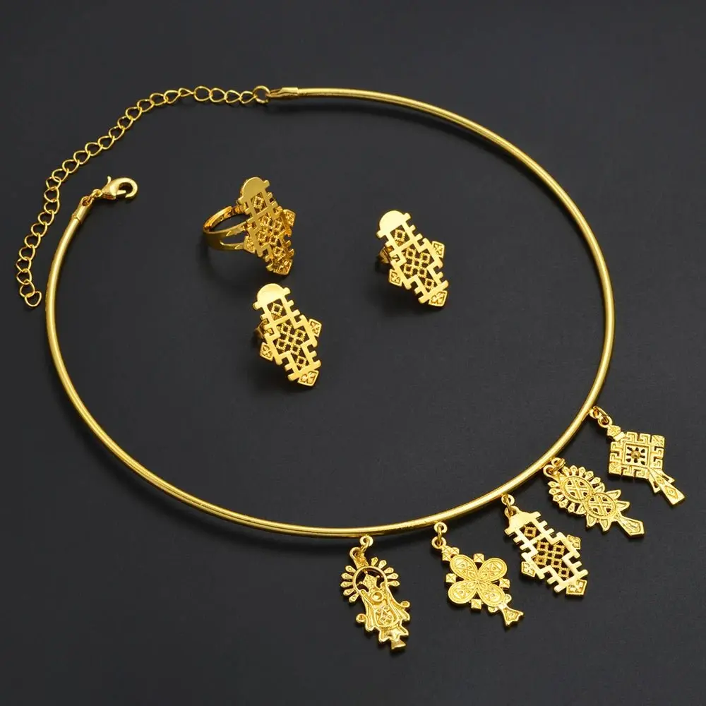 Ethiopian Eritrean Jewelry Set | Cross Choker, Earrings & Ring
