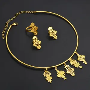 Ethiopian Eritrean Jewelry Set | Cross Choker, Earrings & Ring