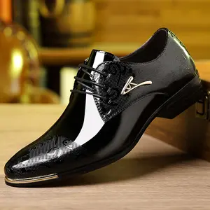DINAOR 2026 New Men’s Business Formal Leather Shoes – Glossy Patent Leather with Metal Accents, Pointed Toe, Lace-Up Casual Style