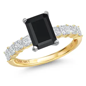 14K White And Yellow Gold Black Onyx and Lab Grown Diamond Engagement Ring For Women | 4.09 Cttw | Octagon 10X8MM | Gemstone December Birthstone
