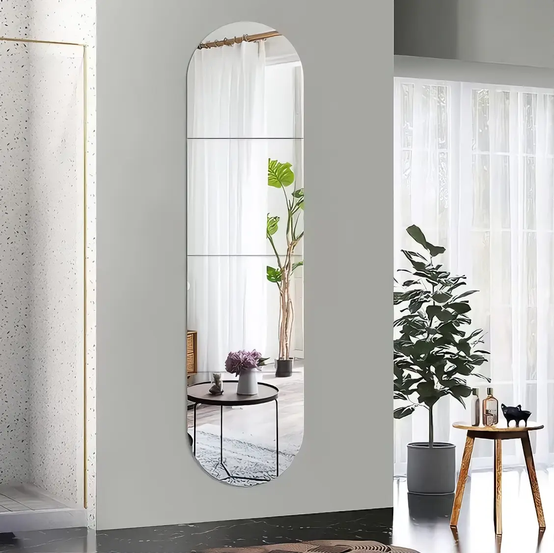 4-Piece Acrylic Wall Mounted Full Length Mirror, Frameless Self Adhesive Long Mirror for Bedroom, Gym & Home Decor