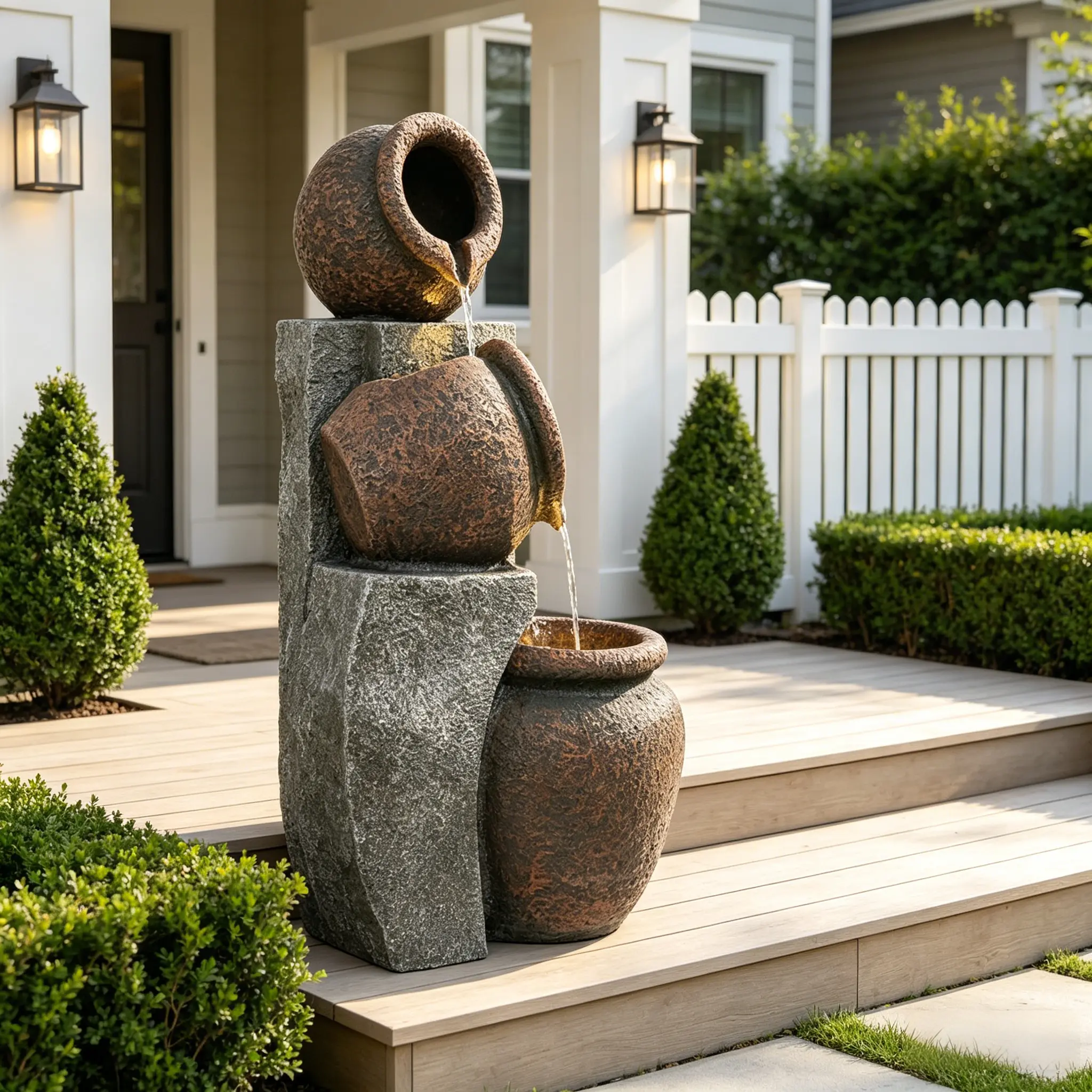3-Tier Rustic Pot Water Fountain with LED Lights - Outdoor/Indoor Cascading Waterfall Feature for Patio, Garden, Backyard & Home Decor, Relaxation Zen Fountainbedroom decor home essentialsHome Essentialsbedroom decor