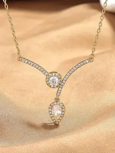 Micro Inlaid Zircon Water Drop V-shaped Necklace Niche High Sense