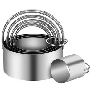 5pc Cookie Cutters Round Cutters Stainless Steel Biscuit Cutter with Handle in Graduated Sizes Round Shape Molds