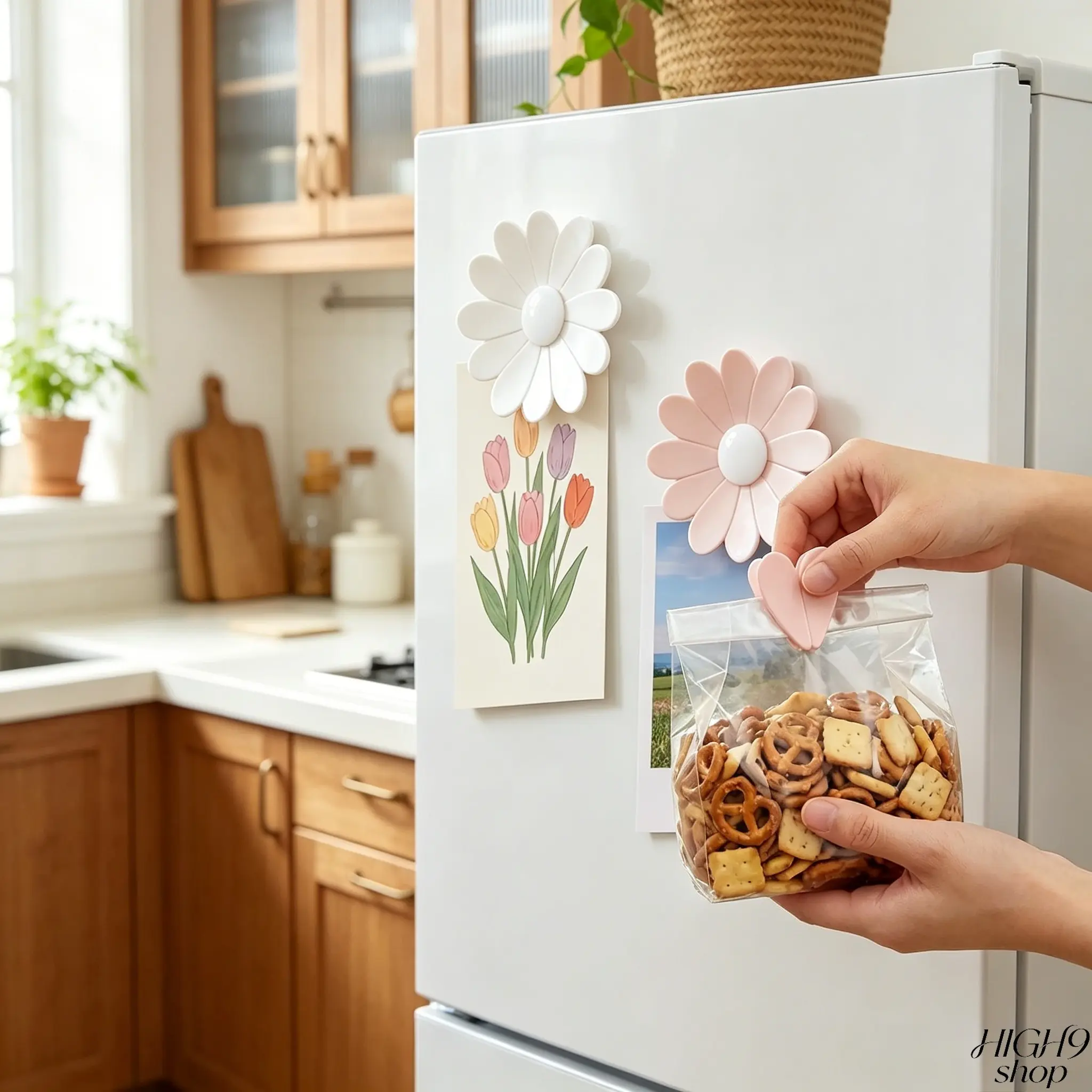 6 Cute Cherry Blossom Food Sealing Clips With 1 Magnetic Base, Reusable Fridge Magnetic Bag Clips For Snacks, Bread And Pet Food Storage, Lovely Kitchen Organizer And Decorative Household Gift