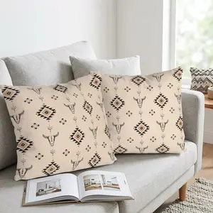 2 Pack Bohemian Bull Skull Pillow Covers, Geometric Western Farmhouse Pillowcases, Sofa Bed Home Decor, Stylish and Unique Design