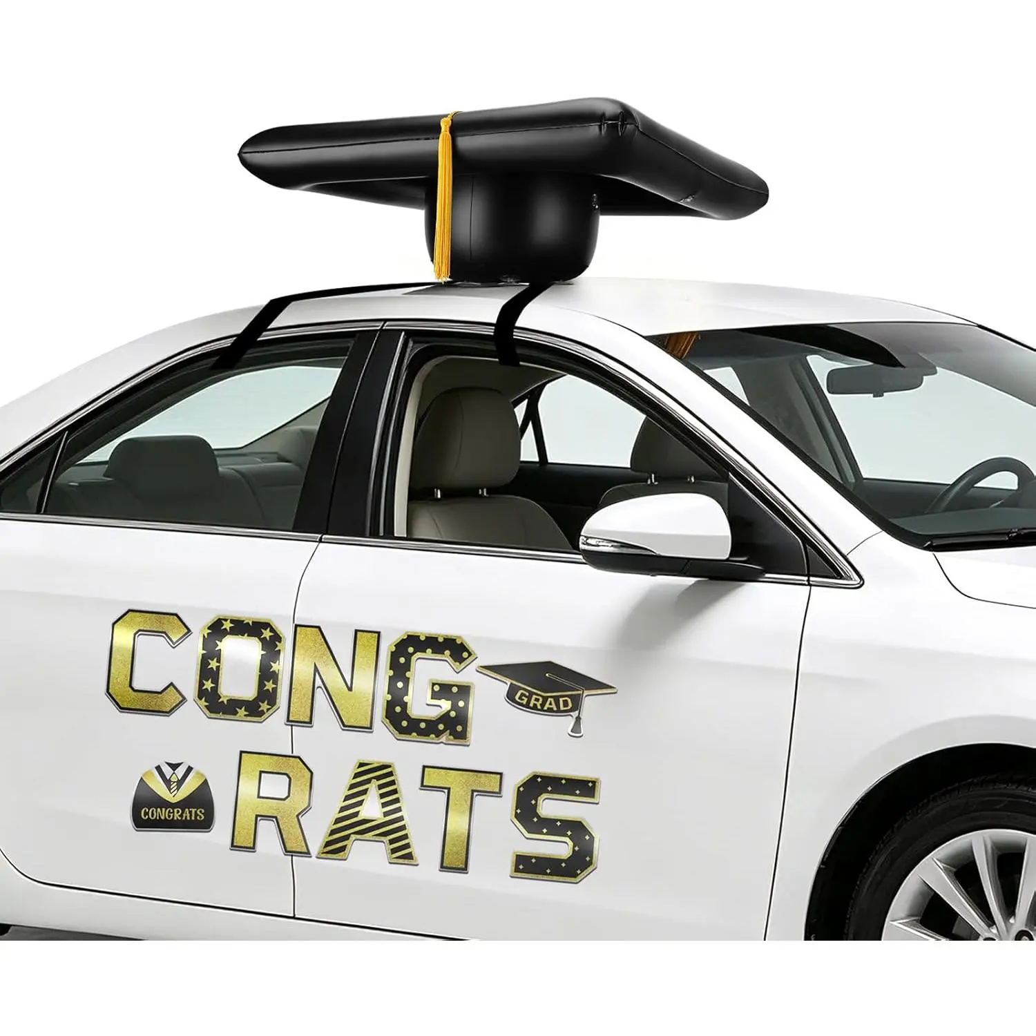 23.6in Thick PVC Graduation Car Decor Set for 2026 Seniors - Large Inflatable Decorations, Congrats Grad Magnets, Grad Cap Balloons for High School Prom Party Parade Gift, Yellow Rayon Tassel, 23.6 X 23.6 X 9.8 Inches
