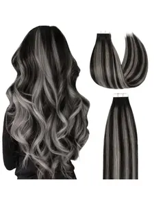 Remy Hair Tape in Hair Extensions, Medium Length 16-20 Inch, Double-Side Tape, Real Human Hair, Natural Looking Hair, Jet, for Thin Hair Volume & Length
