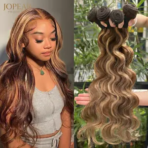 【Hot】JOPEAR 4/27 Highlight Human Hair Bundles Body Wave Bundles Human Hair 18 20 22Inch Human Hair Body Wave Bundles Ombre Brown Bundles #Summer