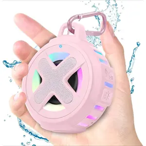 Pink Mini Speaker, Certified IPX7 Shower Pool Floating Speaker with Lights, Clip, Mic, Crystal Sound&Bass, 2000mAh, for Beach Kayak Travel, Ideal Gifts for Teen Girl Women Audio Smartphone