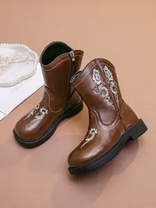 Vintage Embroidered Western Cowboy Boots, Unisex Mid-Calf Non-Slip Short Boots, Soft Sole Boots for All Seasons, Trudge Boots