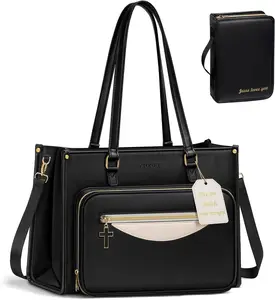 Ytonet Bible Bag with Bible Cover Case for Women, Premium PU Leather Bible Tote Bag Church Bag with Cross Zipper Design for Bible Study Supplies, Christmas Christian Gifts for Women, Black