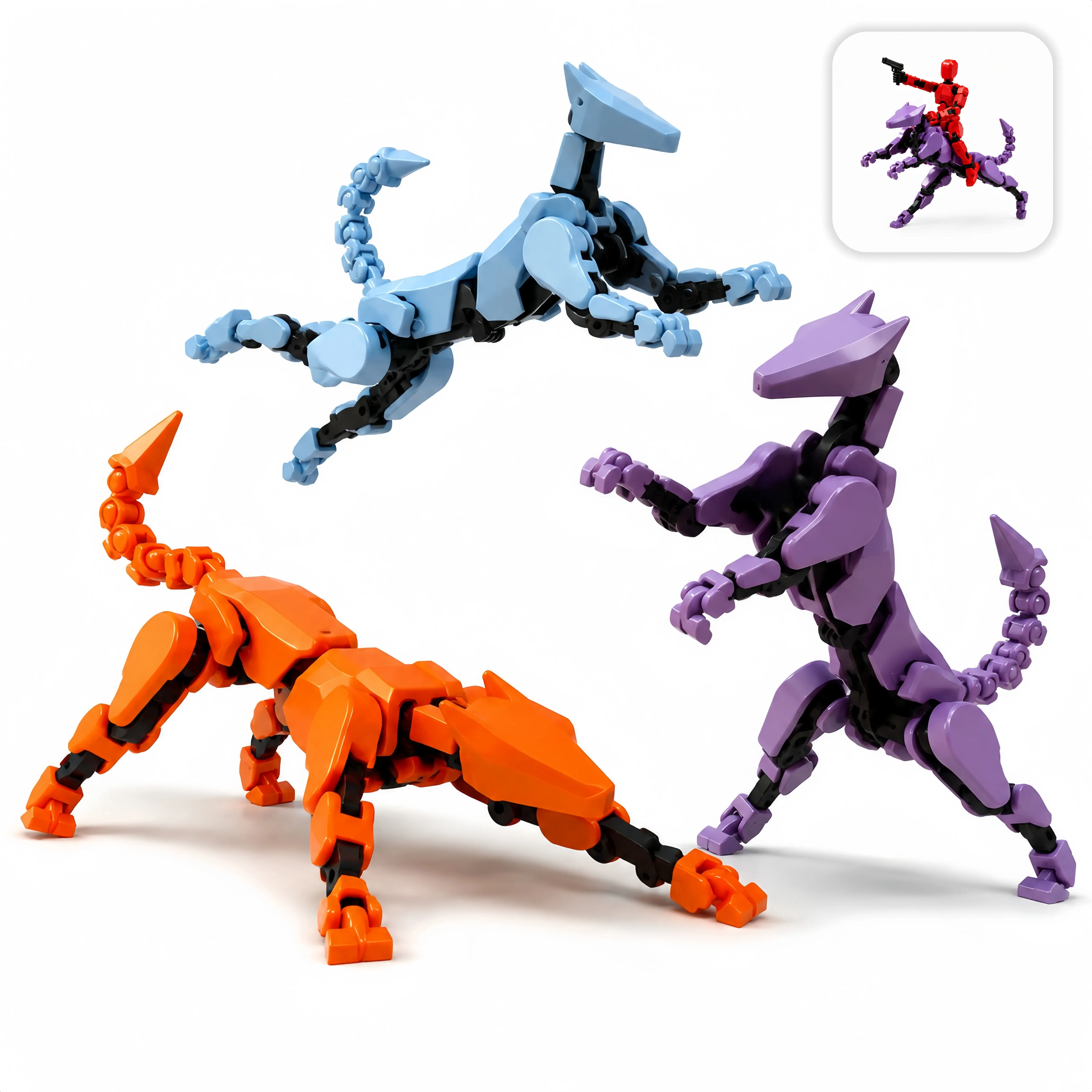 3Pcs DIY Assembly Articulated Dog Building Toy - Multi-Jointed Posable Movable Dog Fidget Figure, Non-Finished Self-Assemble Stress Relief Sensory Toy, Creative Desktop Ornament Construction Kit for Kids Adults, Ideal Birthday Party Favor Gift