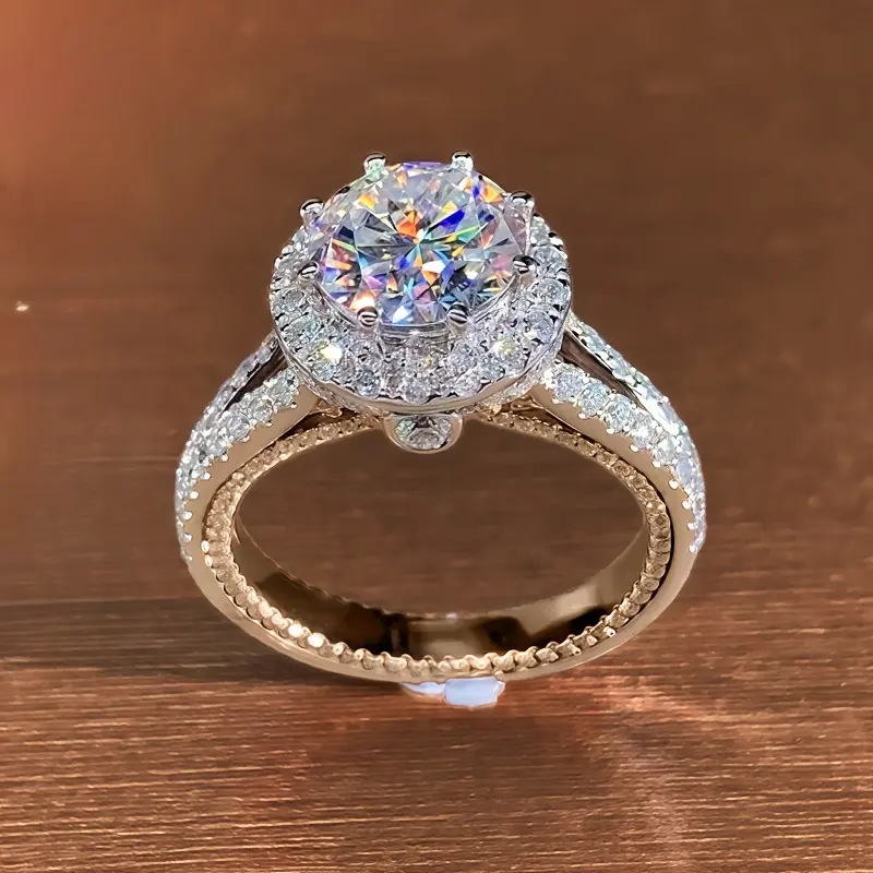 925  Moissanite 2 Carat Heavy-duty Round Bag Simple Ring, Suitable For Women To Wear Daily On Valentine'S Day, Christmas, Dating, Party, Wedding, Suitable For Engagement, Marriage, Proposal Ring, Suitable For Wife, Girlfriend, Anniversary engagement rings