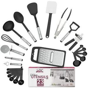 Lux Decor 23 Pieces Kitchen Utensils Set - Non-Stick & Heat Resistant Stainless Steel Cookware Spatula Set - Lightweight Nylon Cookware Kitchen Tools