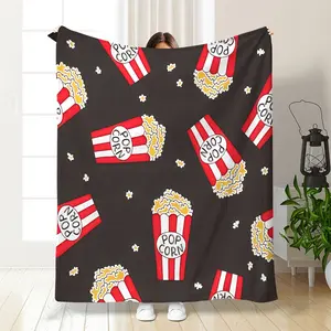 Popcorn Blanket Movie Night Warm Throw Shawl Food Pattern Print Fleece Digital Printed Comfortable Soft Popcorn Rug Lap Blanket Suitable for Sofa Air Conditioning Outdoor Multipurpose Cover