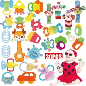 L-MTS011  30 Pcs High Contrast Baby Toy Gift Set for Infants - Rattles, Teething Toys & Wrist Socks - Suitable for 6-12 Months - Perfect Baby Toys for Boys and Girls