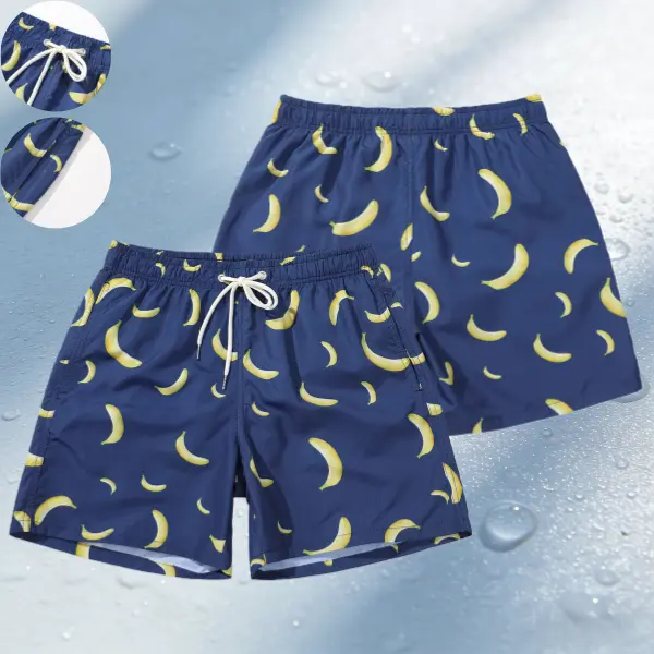 Men's Chic Multi-Colored Banana Print Drawstring Shorts, Adjustable Waistband, Above-the-Knee, Lightweight Quick-Dry Fabric, Holiday Beach/Poolside Wear, Graphic Menswear Summer Piece, Do Not Dry Clean