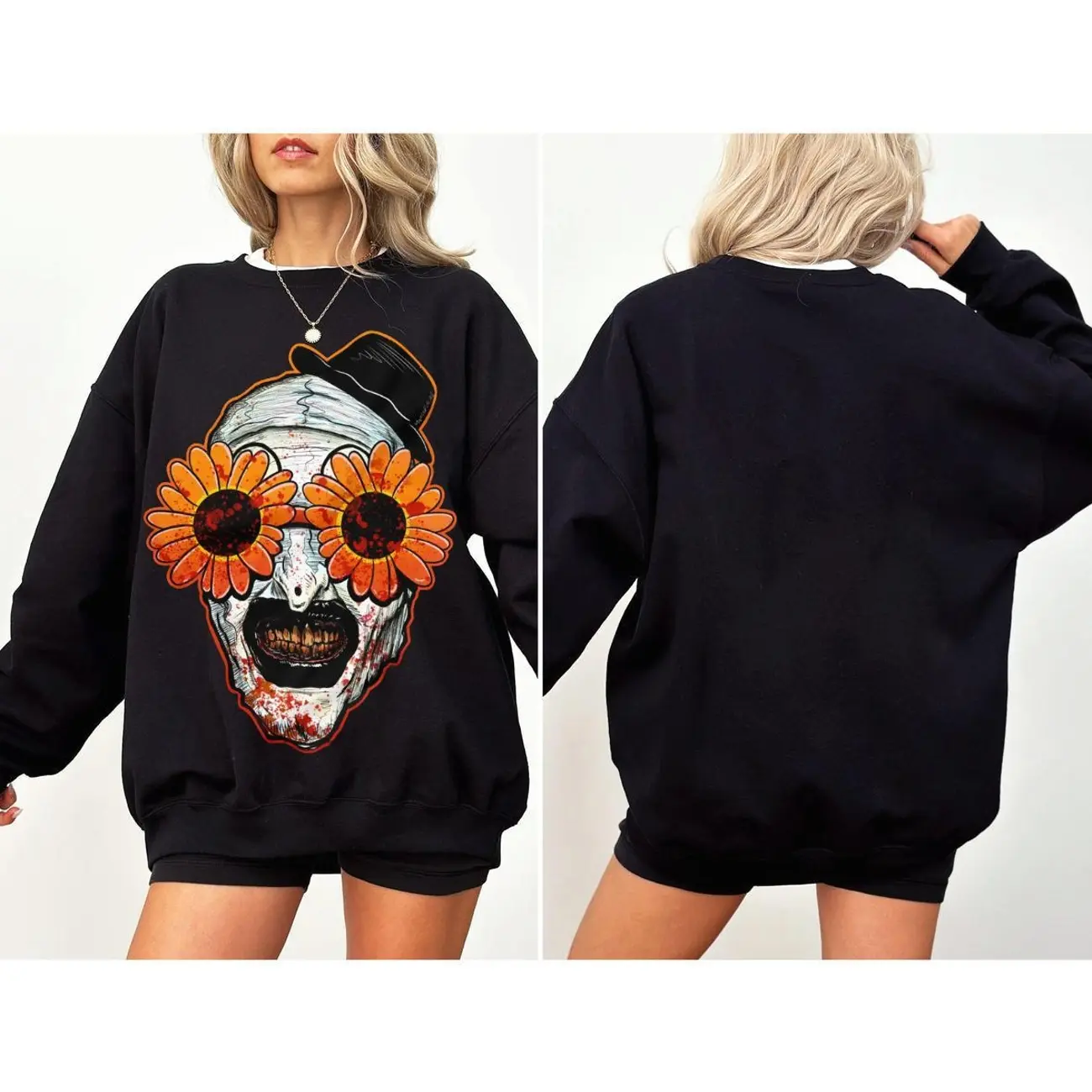 Halloween Shirt Art The Clown Terrifier 2 Sunflower Sunglasses Horror Essential Shirt / SweatShirt, Funny Halloween Shirt, Gift For Women