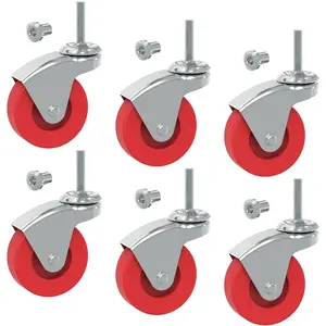 2.5 Inch Stem Caster Wheels Set of 6,360 Degree Swivel Stem Casters for Creeper Service Cart Stool Post,ATR6551-6PB