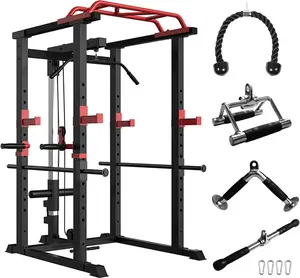 IFAST Multi-Functional Power Rack with Pulley System, Pullup Bar and Dip strength barbell squat rack compact machine gym Home Gym Adjustable