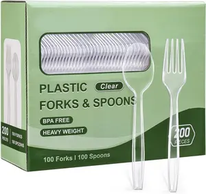 [200 Count] Disposable Plastic Silverware Set - Heavy-Duty Plastic Forks and Spoons, Includes 100 Forks and 100 Spoons - Perfect for Parties, Events .
