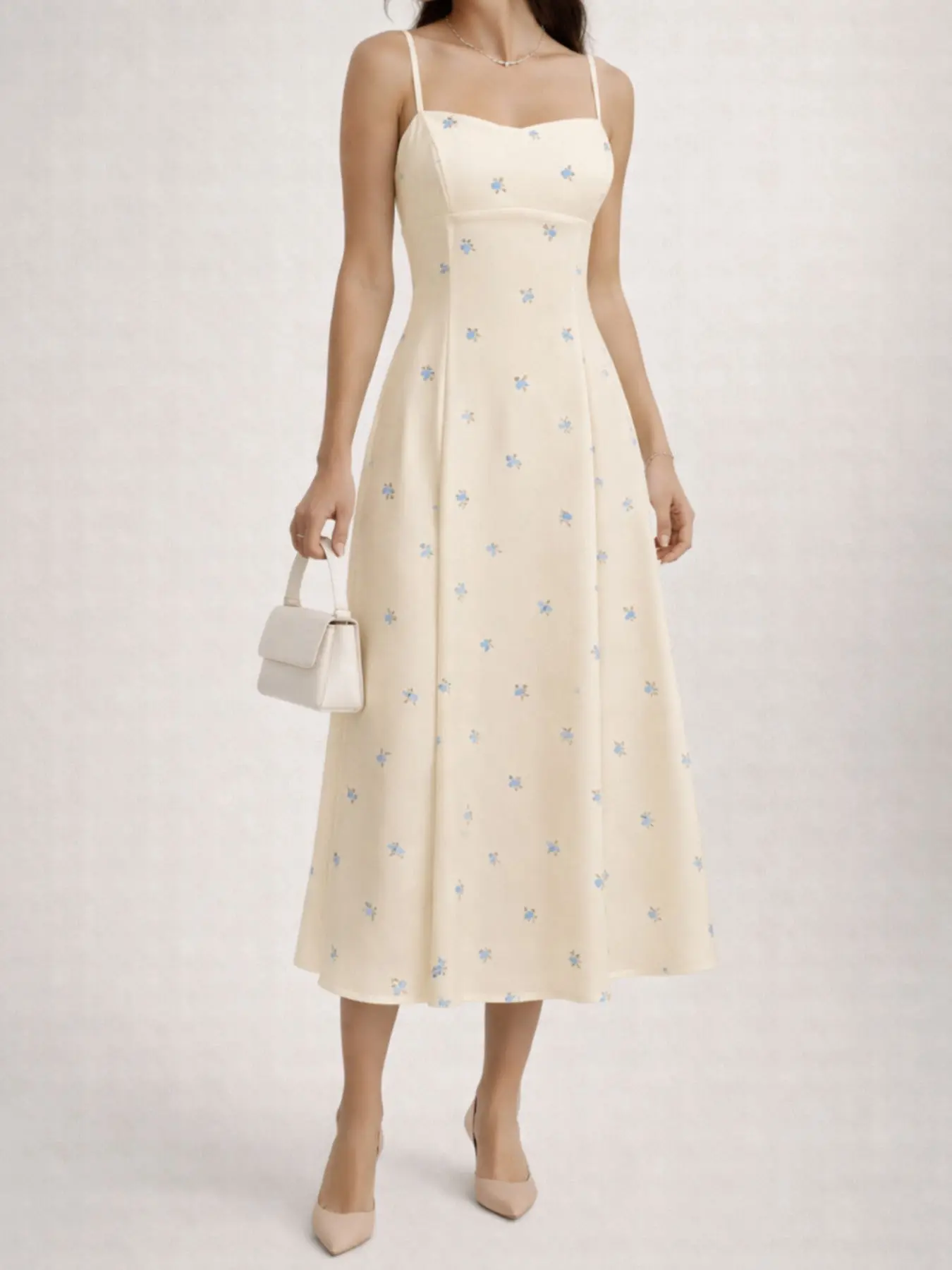 Women's Ditsy Floral Long Dress, Elegant Casual Fashion A-Line Spaghetti Strap Backless Midi Dress, Slimming Summer, Daily Outdoor Wear, Boho Summer Holiday Dresses, Bohemian Summer Dress, Bohemian Style Dress