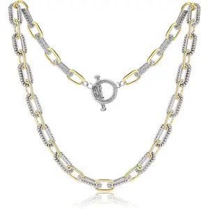 Wire Necklaces for Women, 2 Tone Link Chain Necklaces Circles Gold and Silver Adjustable Necklaces Costume Jewelry for Women Gifts