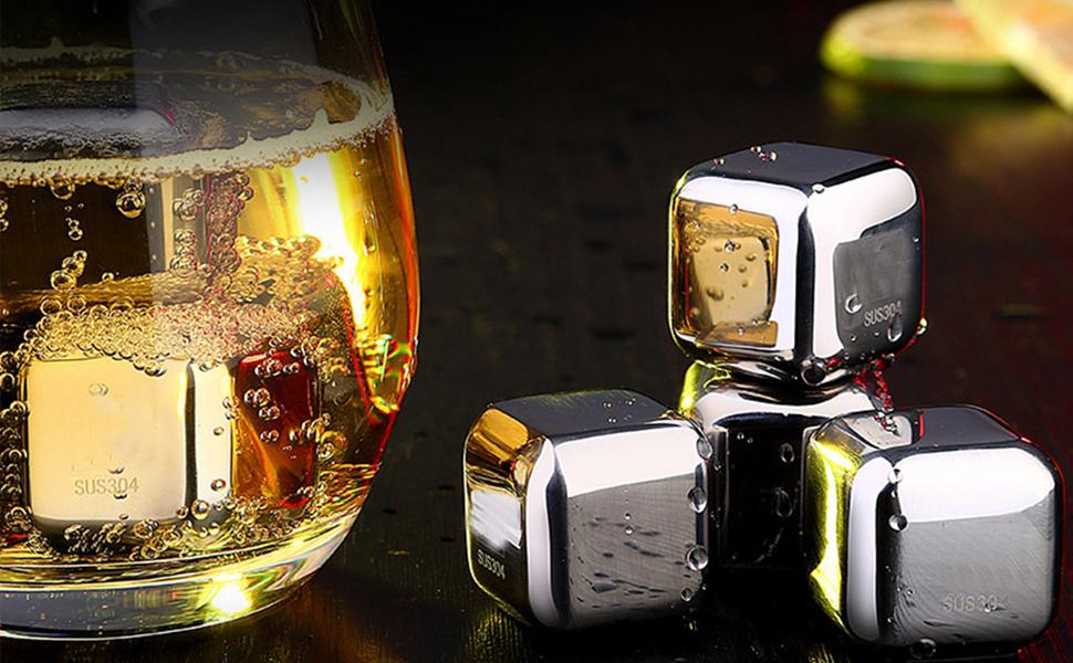 6/8 pcs Stainless Steel Ice Cubes for Drinks, Reusable Stainless Wine Ice Tong for Whiskey, Vodka, Soda, Wine, Beverage Juice Father's Gifts