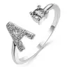 【Black Friday】Adjustable Letter Open Cuff Ring with Synthetic Zircon Accents, Copper Statement Jewelry for Women and Girls