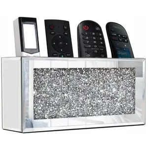 Mirrored Remote Holder Bling Decoration Organizer Storage Box Gift 8.3"×2.5"×4" Metal Pad Wall Decor
