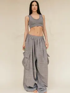 THE “AALIYAH” CARGO SET - MOON GREY Comfortable Bra Top & Cotton Cargo Pants with Elastic Drawstring & Cargo Pockets Limited Edition