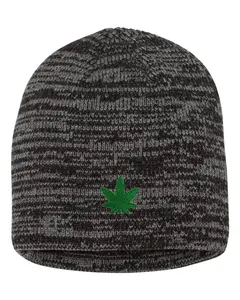 Marijuana Leaf Embroidered Knit Beanie Cap