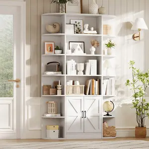 75" Tall 6-Tier Bookcase with Storage Cabinet, Wide Wooden Bookshelf with Doors