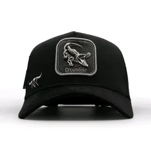 THE KING RANCH Men's Black Trucker Hat with Silver Crocodile Ornament for Casual Wear Stylish Comfortable Cap