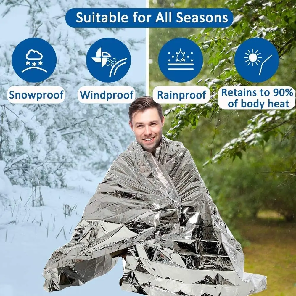 4 Pack Extra Large Thermal Mylar Foil Space Blanket Heat Sheets for Camping, Hiking, Marathon Running, First Aid Kits, Prepper, Bug Out & Outdoor Survival Gear, Silver