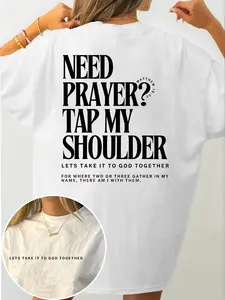 Women's "Need Prayer? Tap My Shoulder" Bible Verse Oversized Short T-Shirt | #PrayerTee #BibleVerseTee #ChristianTShirt